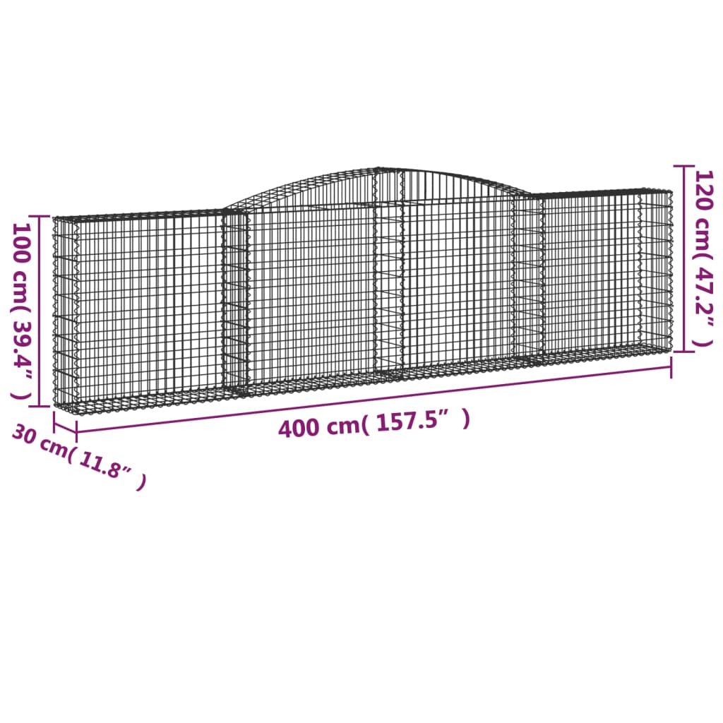 vidaXL Klenuté gabionové koše 15ks 400x30x100/120cm pozinkované železo