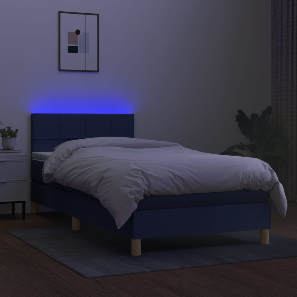 vidaXL Box spring postel s matrací a LED modrá 90x190 cm textil