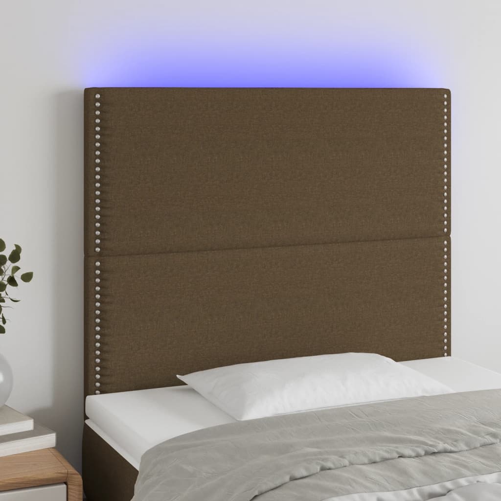 vidaXL Čelo postele s LED tmavě hnědé 80x5x118/128 cm textil