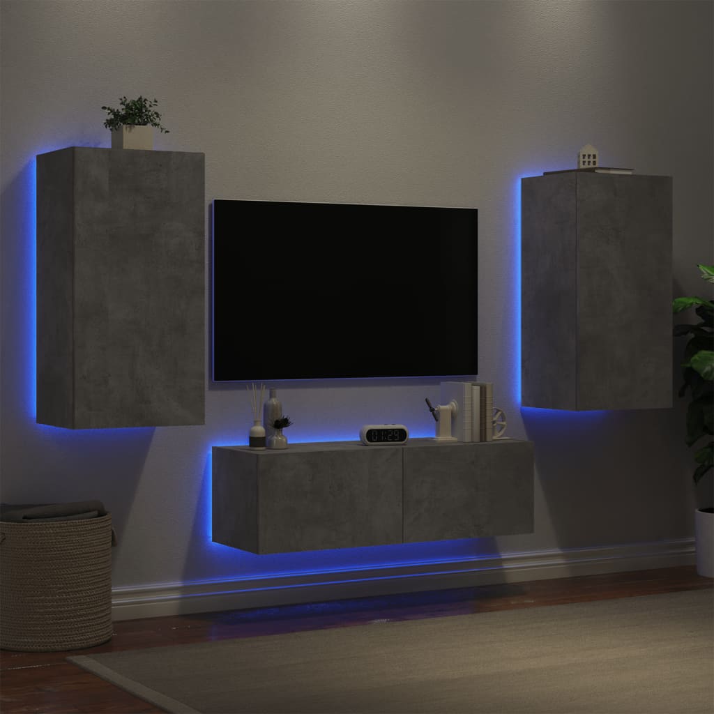 vidaXL 3dílná obývací stěna s LED osvětlením betonově šedá