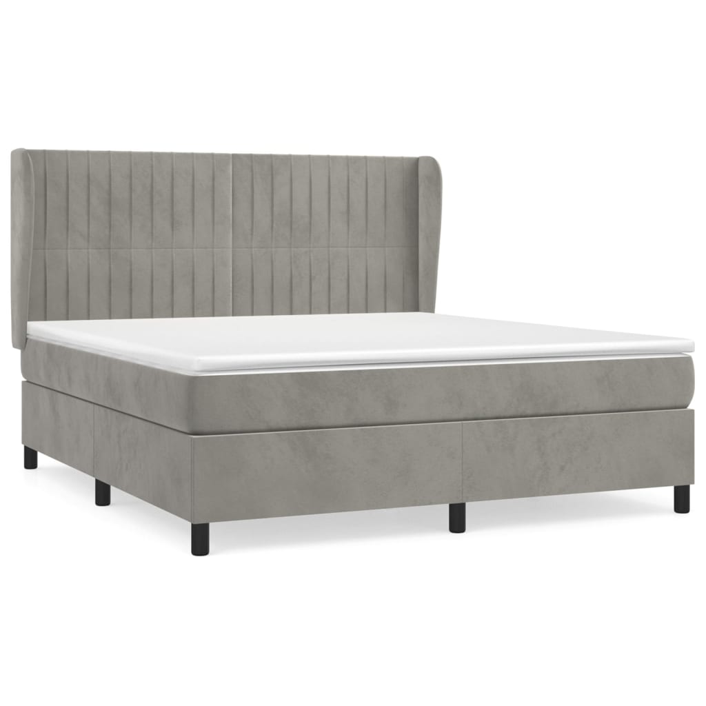 vidaXL Box spring postel s matrací světle šedá 180x200 cm samet