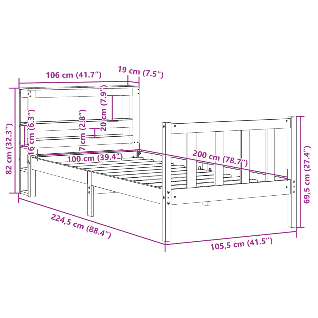 vidaXL Rám postele s čelem voskově hnědý 100 x 200 cm masivní borovice