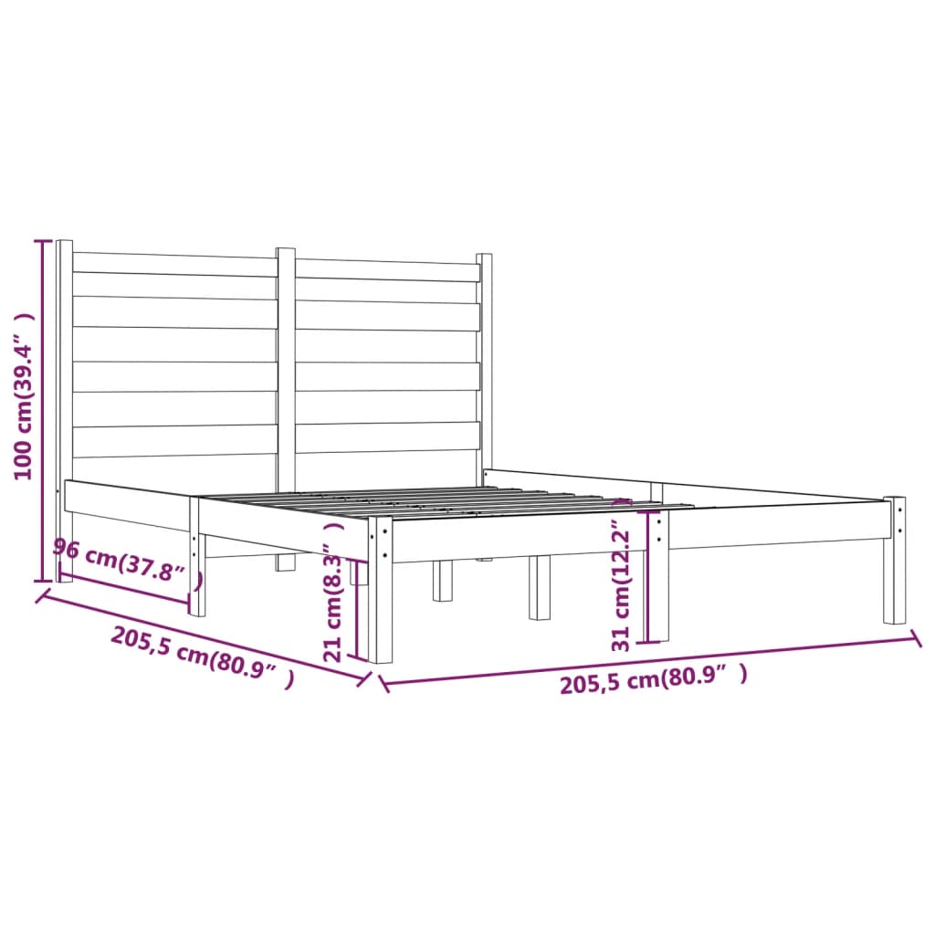 vidaXL Rám postele šedý masivní borovice 200 x 200 cm