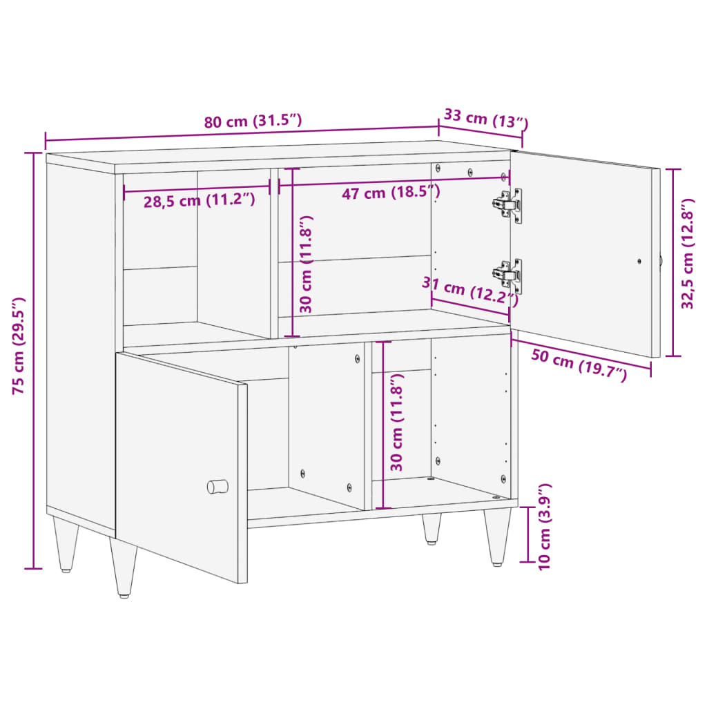 vidaXL Odkládací skříňka 80 x 33 x 75 cm masivní mangovníkové dřevo