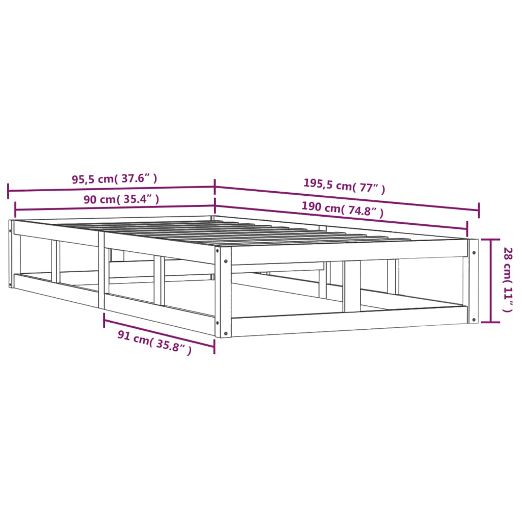 vidaXL Rám postele 90 x 190 cm Single masivní dřevo