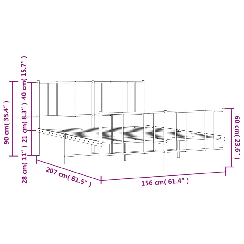 vidaXL Kovový rám postele s hlavovým a nožním čelem bílý 150 x 200 cm