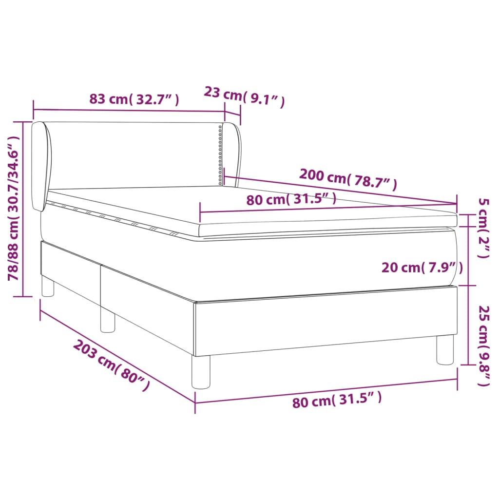 vidaXL Box spring postel s matrací tmavě hnědá 80x200 cm textil