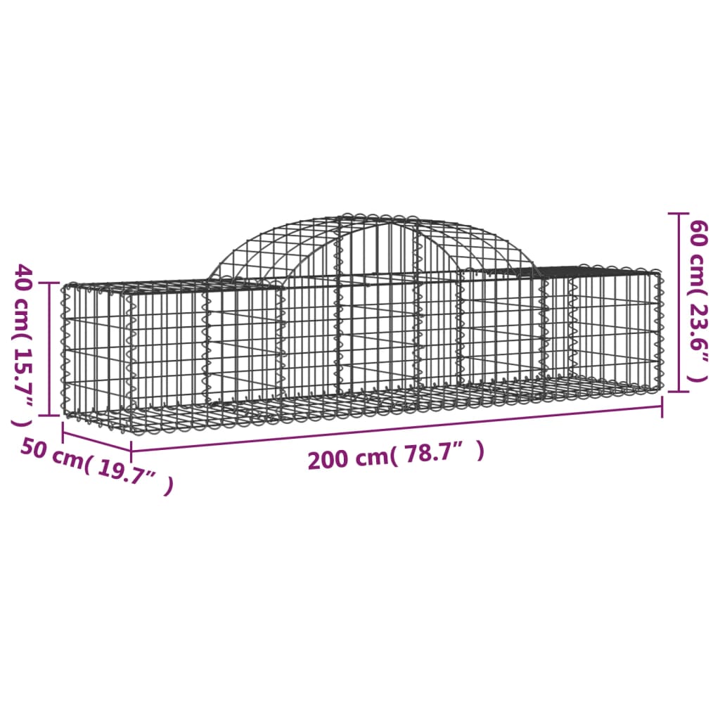 vidaXL Klenuté gabionové koše 5 ks 200x50x40/60 cm pozinkované železo