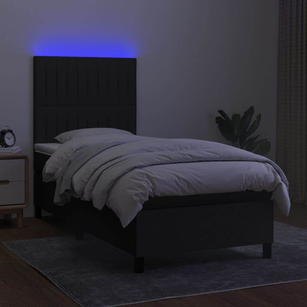 vidaXL Box spring postel s matrací a LED černá 80 x 200 cm textil