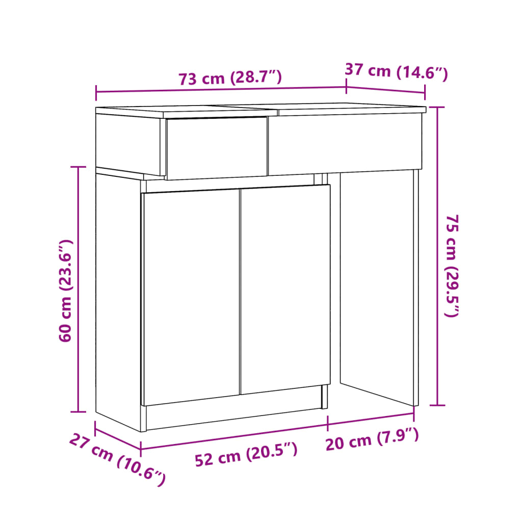 vidaXL Toaletní stolek s LED šedý sonoma 115 x 37 x 110,5 cm