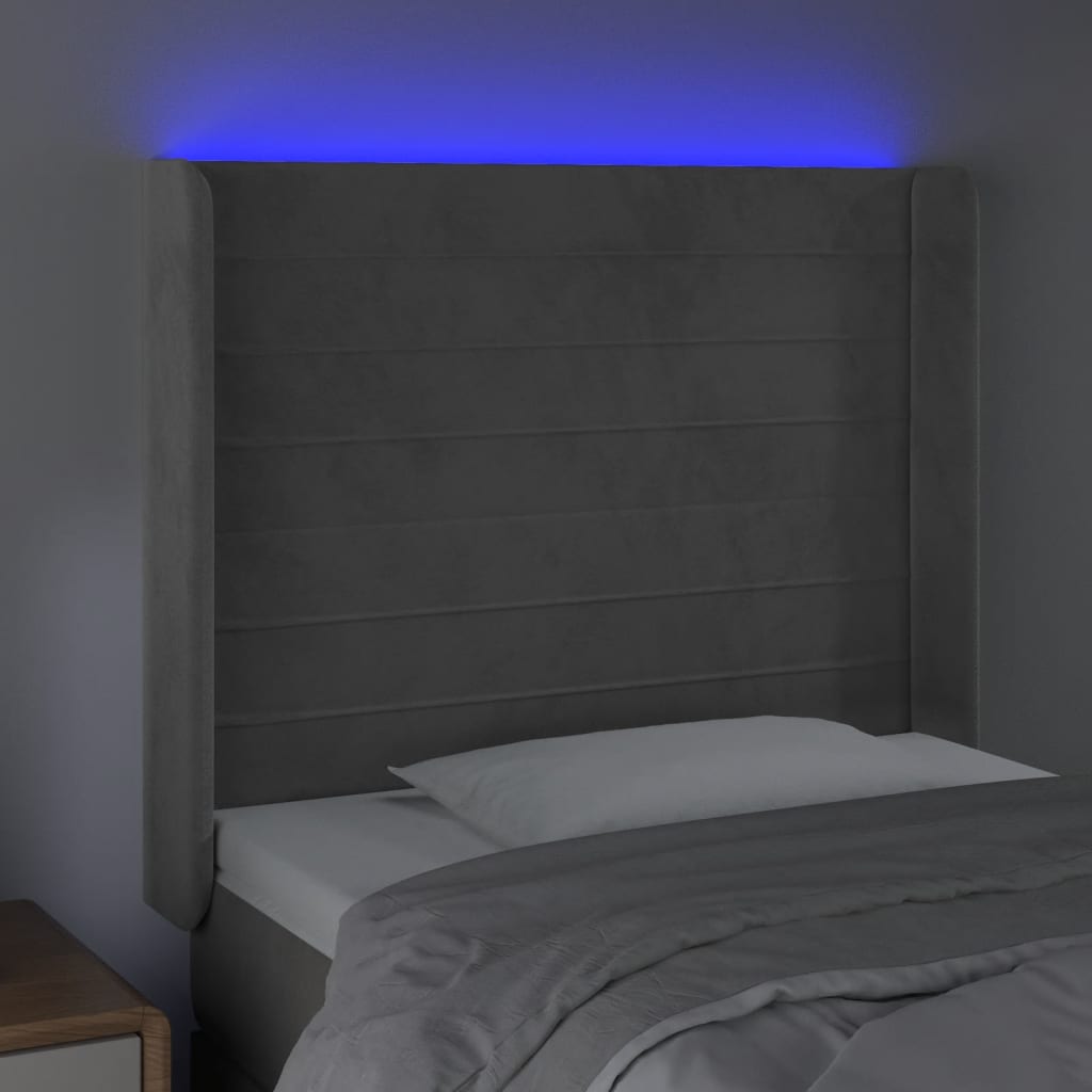 vidaXL Čelo postele s LED světle šedé 93x16x118/128 cm samet