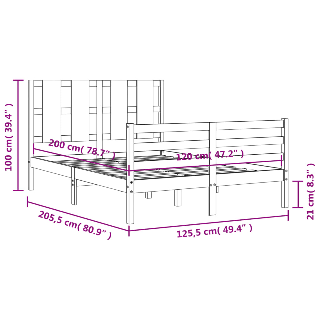 vidaXL Rám postele s čelem 120 x 200 cm masivní dřevo