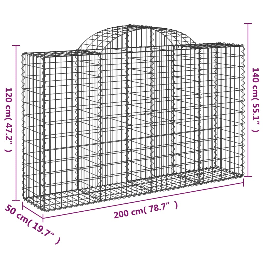 vidaXL Klenuté gabionové koše 5 ks 200x50x120/140cm pozinkované železo