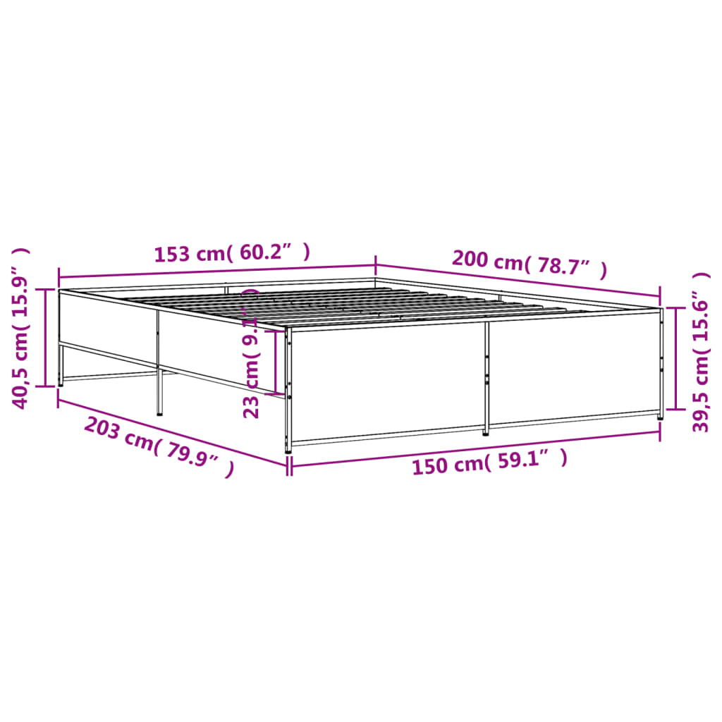 vidaXL Rám postele kouřový dub 150 x 200 cm kompozitní dřevo a kov