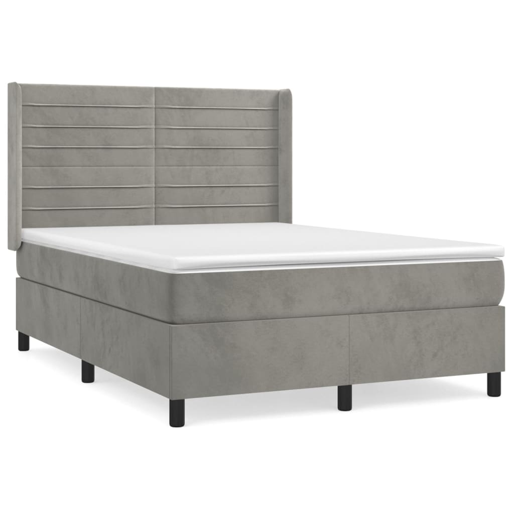 vidaXL Box spring postel s matrací světle šedá 140x190 cm samet