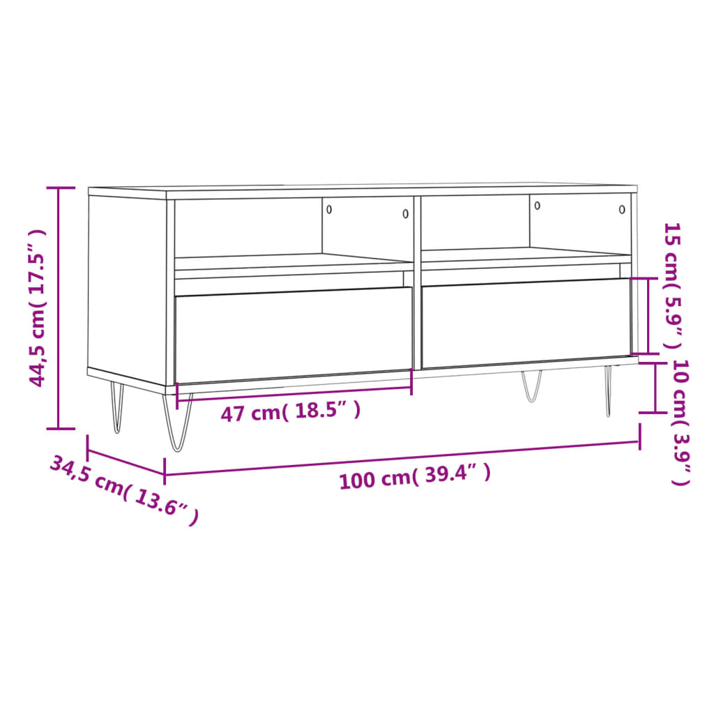 vidaXL TV skříňka šedá sonoma 100 x 34,5 x 44,5 cm kompozitní dřevo