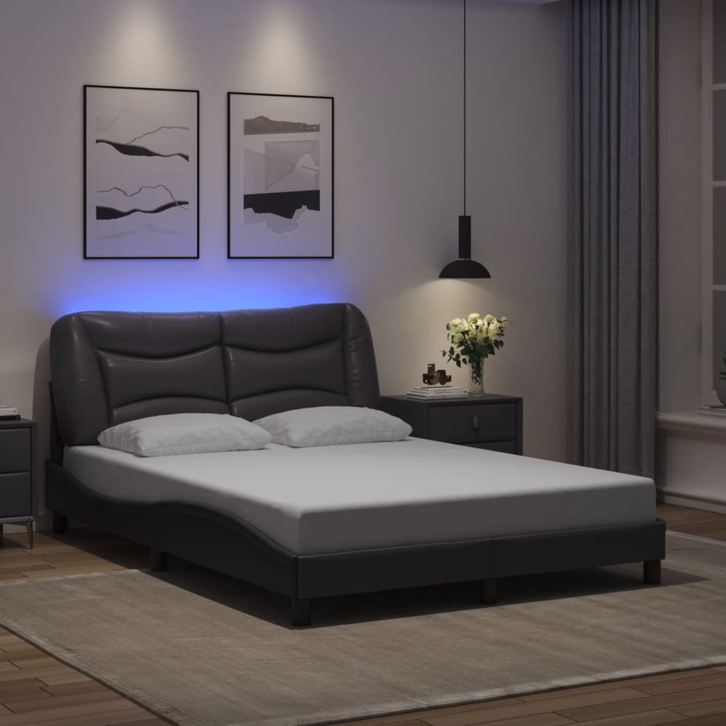 vidaXL Rám postele s LED osvětlením šedý 140 x 190 cm umělá kůže