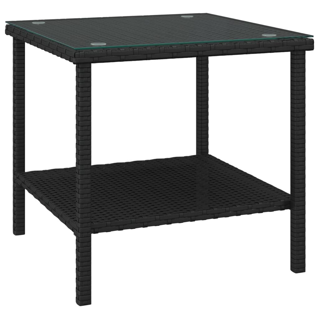 vidaXL Odkládací stolek černý 45 x 45 x 45 polyratan a tvrzené sklo