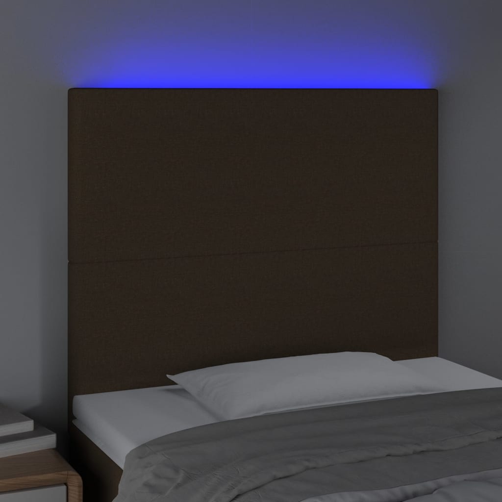 vidaXL Čelo postele s LED tmavě hnědé 80x5x118/128 cm textil