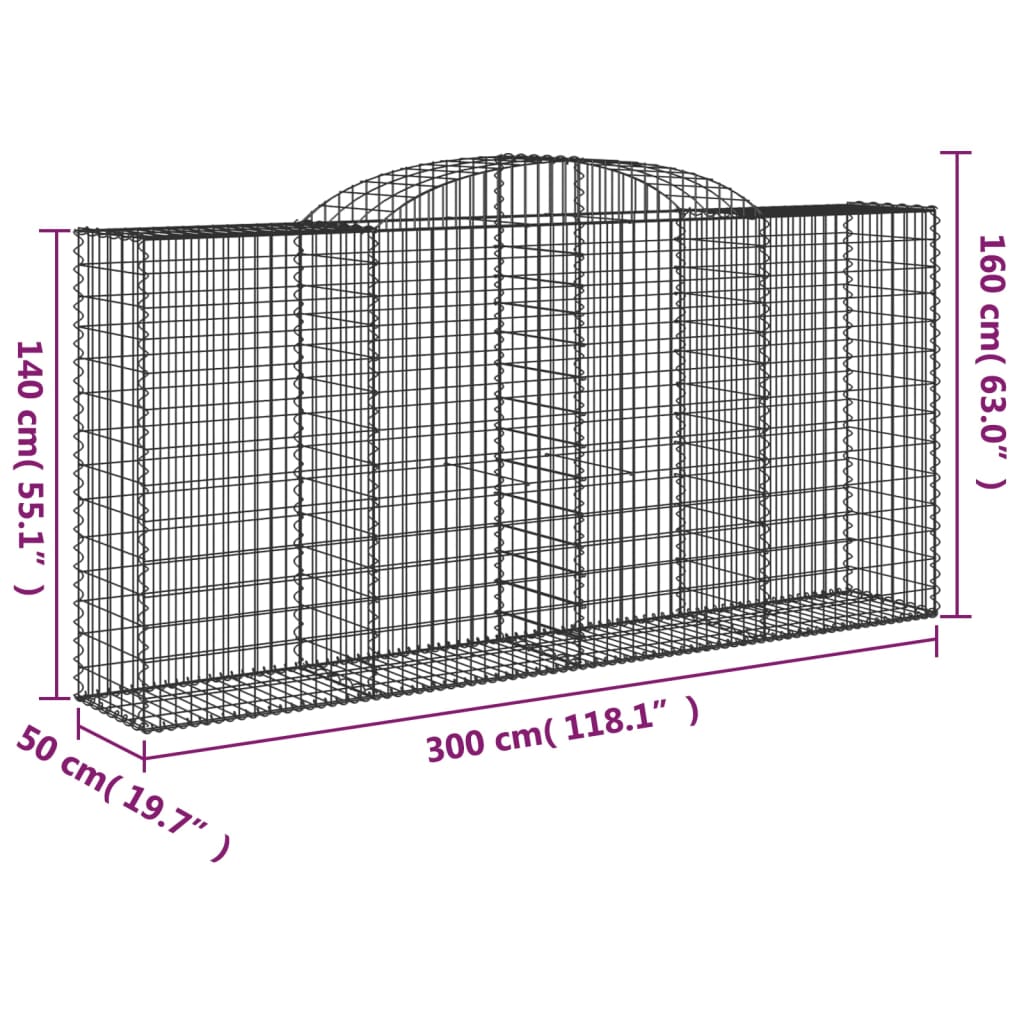 vidaXL Klenuté gabionové koše 3 ks 300x50x140/160cm pozinkované železo