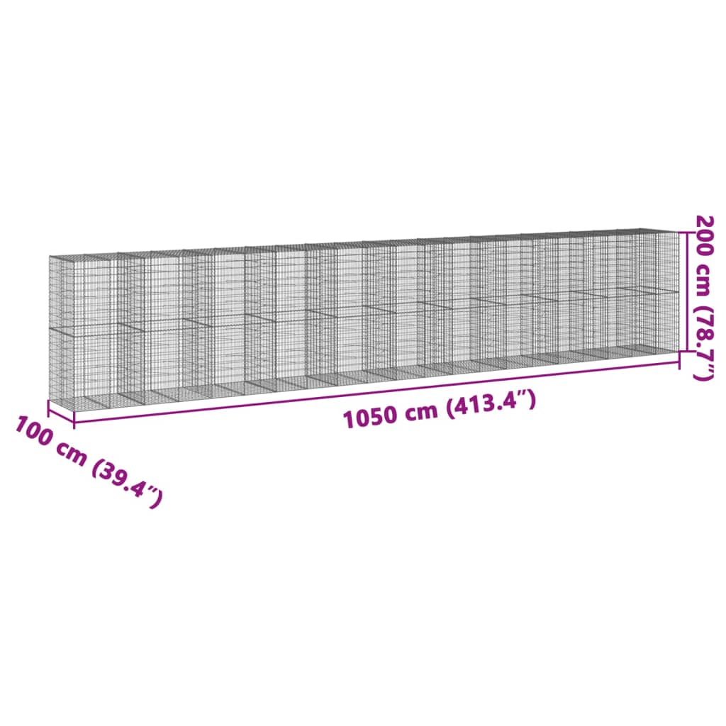 vidaXL Gabionový koš s víkem 1 050 x 100 x 200 cm pozinkované železo