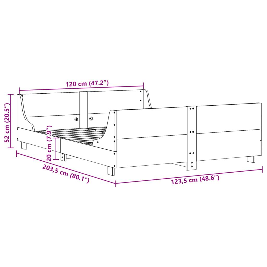 vidaXL Postel bez matrace bílá 120 x 200 cm masivní borovice