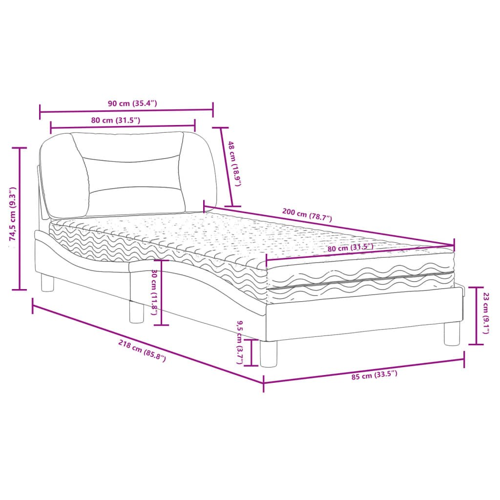 vidaXL Postel s matrací černá a bílá 80 x 200 cm umělá kůže