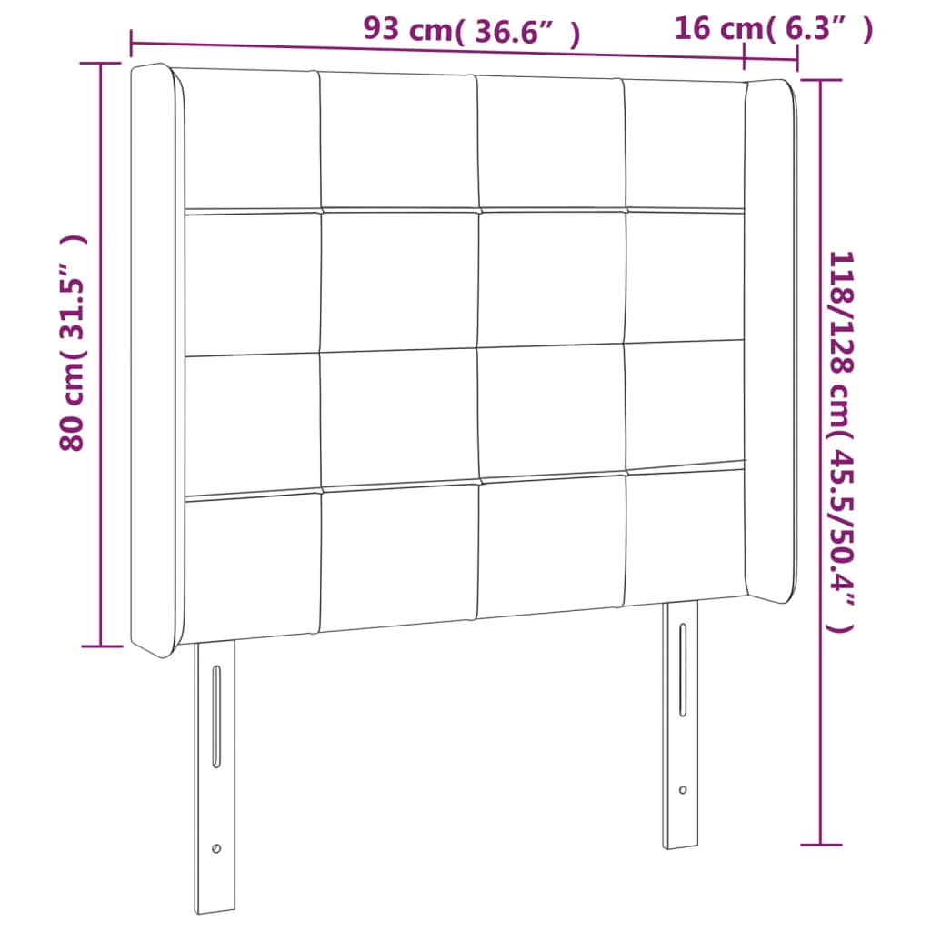 vidaXL Čelo postele s LED černé 93 x 16 x 118/128 cm samet