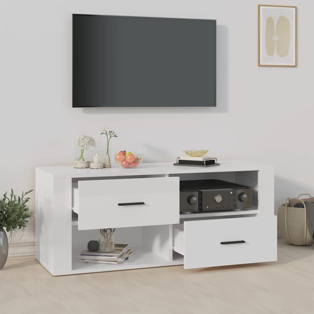 vidaXL TV skříňka lesklá bílá 100x35x40 cm kompozitní dřevo