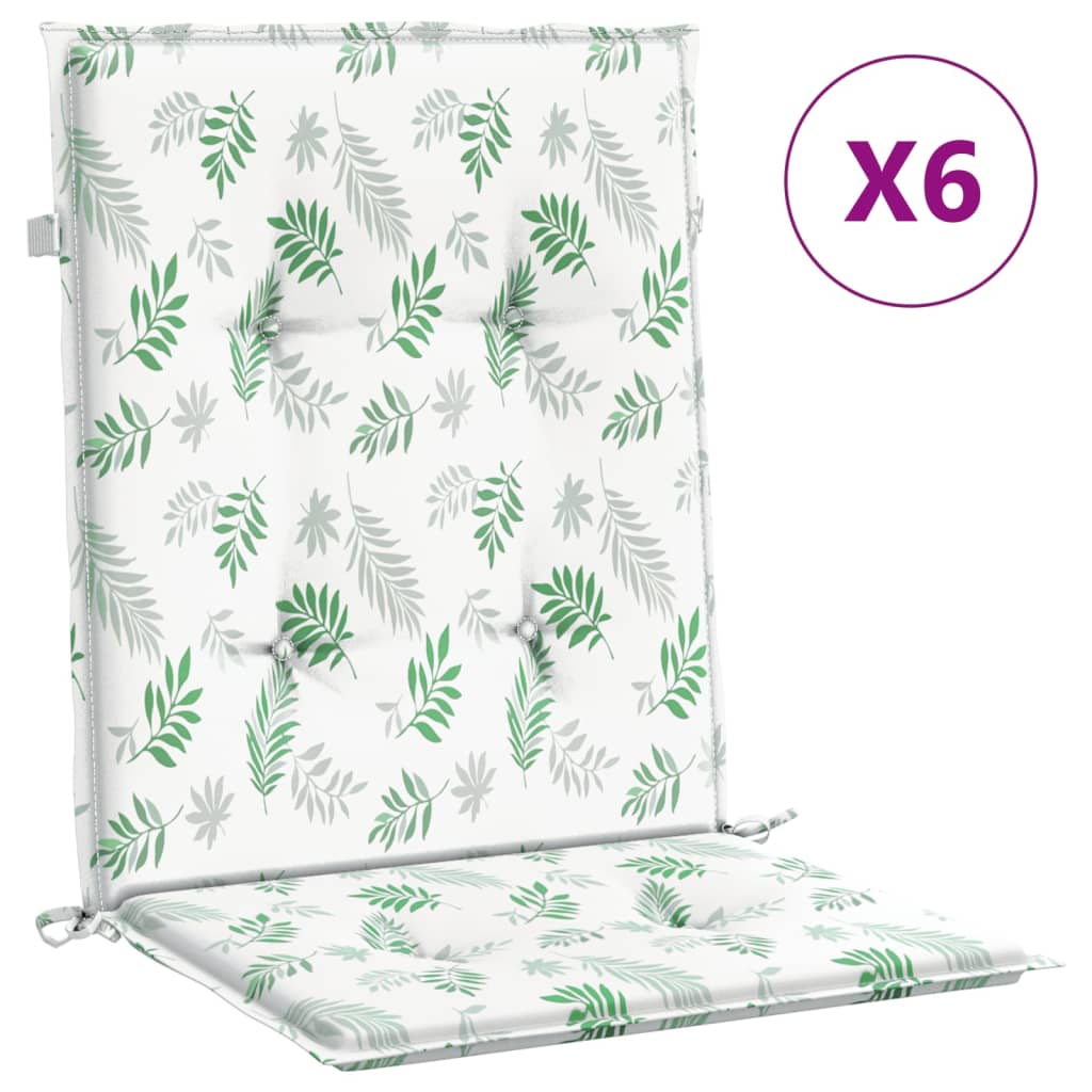 vidaXL Podušky na židli s nízkým opěradlem 6 ks vzor listů textil