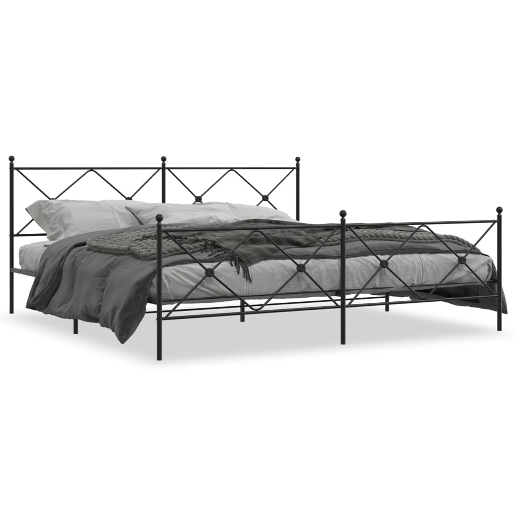 vidaXL Kovový rám postele s hlavovým a nožním čelem černý 193 x 203 cm