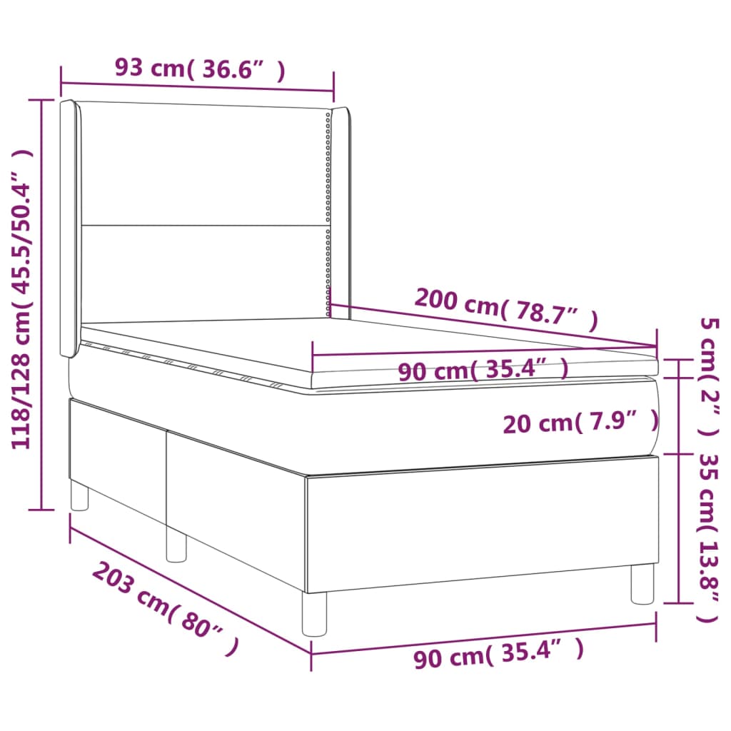 vidaXL Box spring postel s matrací světle šedá 90x200 cm samet