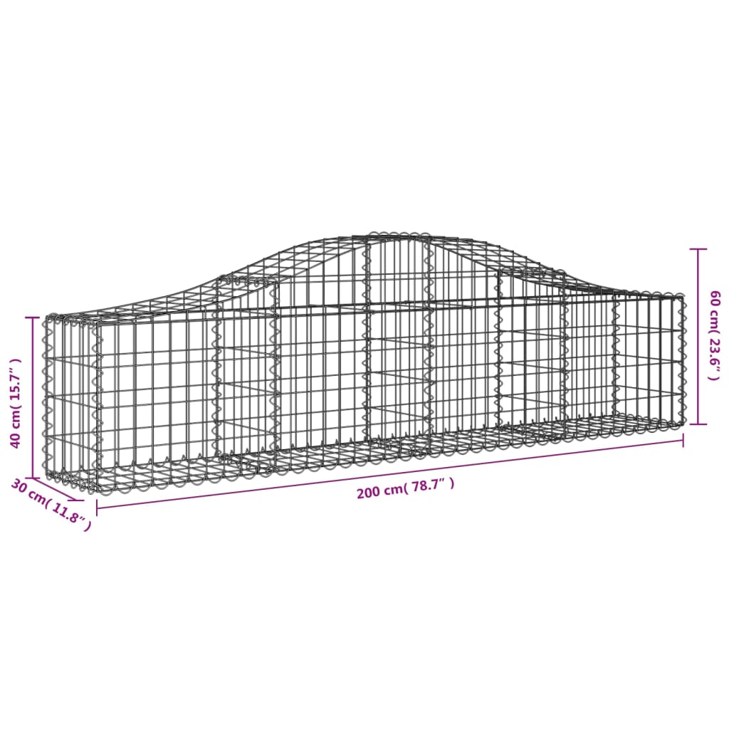 vidaXL Klenuté gabionové koše 15 ks 200x30x40/60 cm pozinkované železo