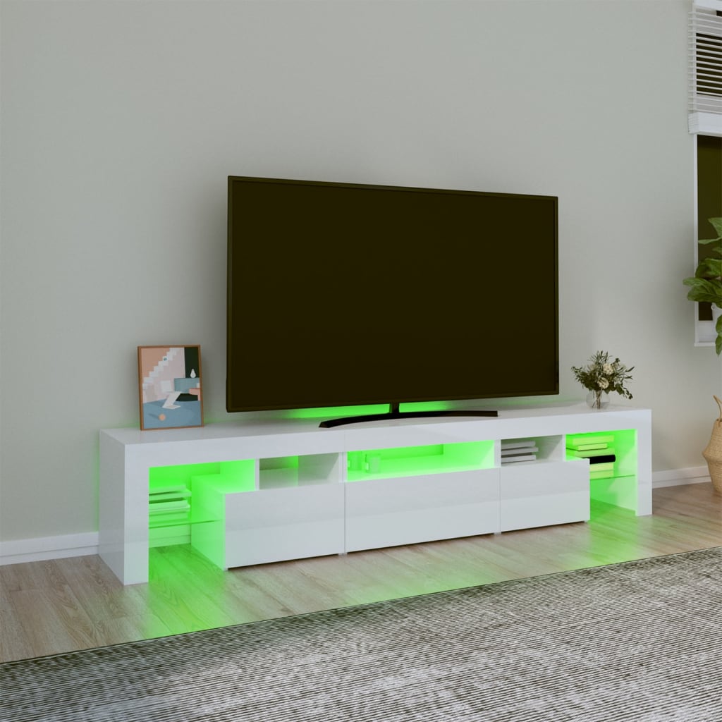 vidaXL TV skříňka s LED osvětlením bílá vysoký lesk 200x36,5x40 cm