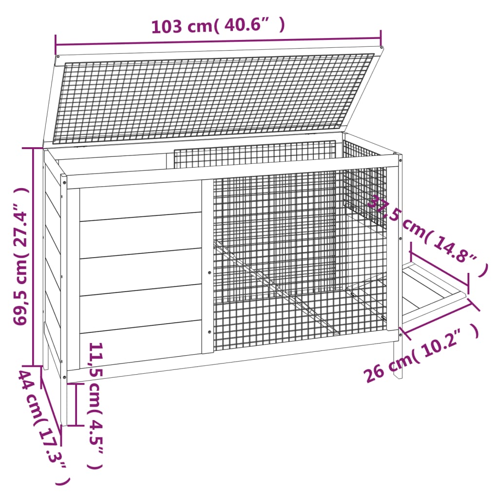 vidaXL Králíkárna moka 103 x 44 x 69,5 cm masivní borové dřevo