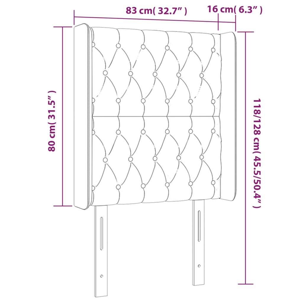 vidaXL Čelo postele s LED tmavě šedé 83 x 16 x 118/128 cm samet