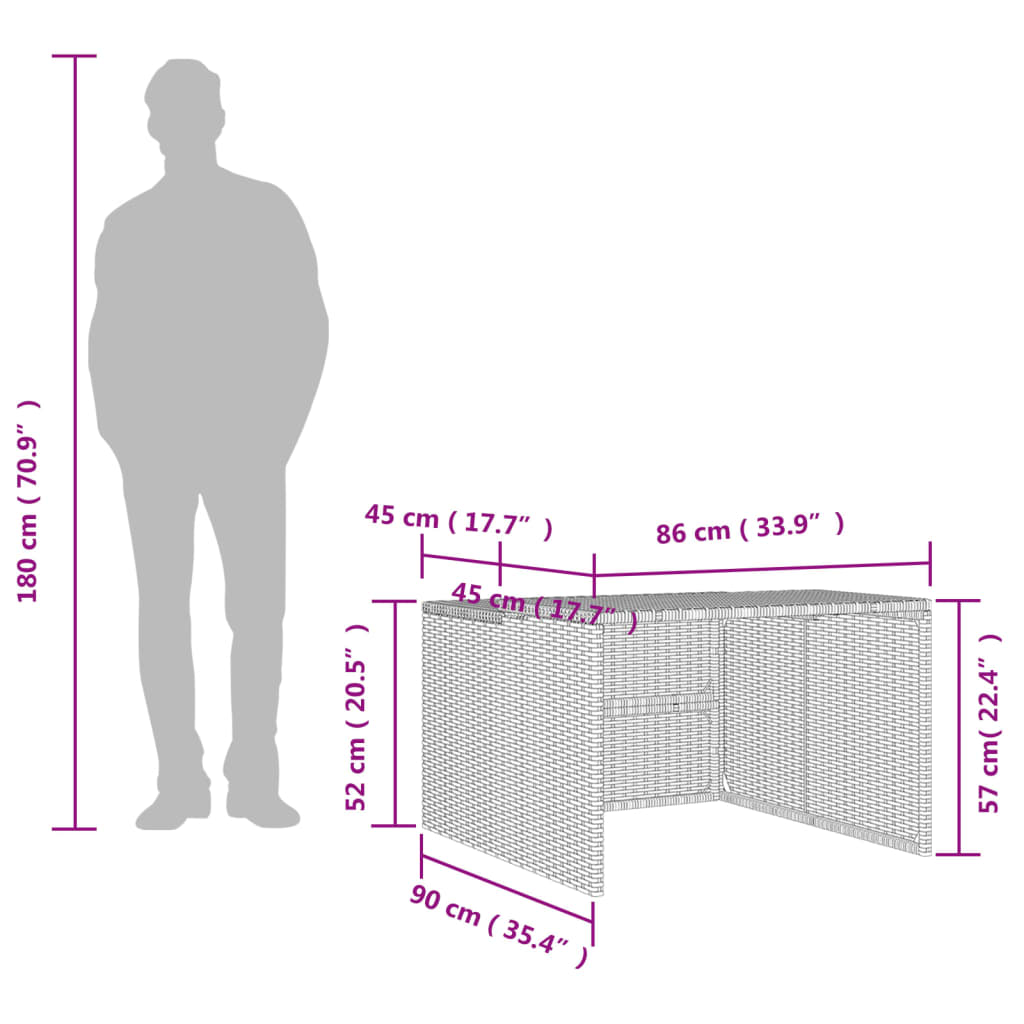 vidaXL Garáž pro robotickou sekačku hnědá 86 x 90 x 52/57 cm polyratan