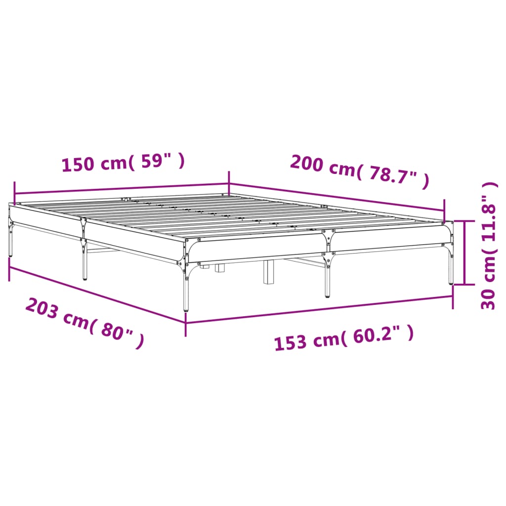 vidaXL Rám postele kouřový dub 150 x 200 cm kompozitní dřevo a kov