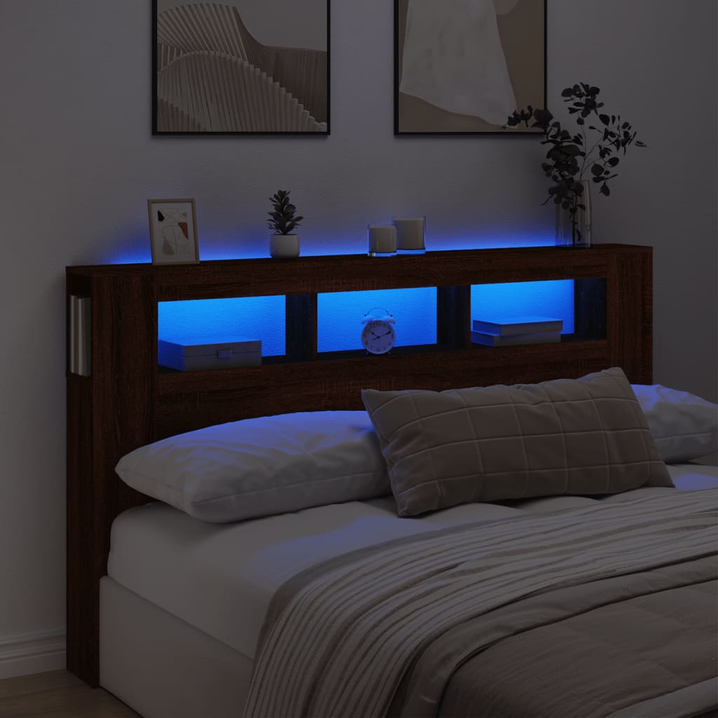 vidaXL Čelo postele s LED hnědý dub 180x18,5x103,5 cm kompozitní dřevo