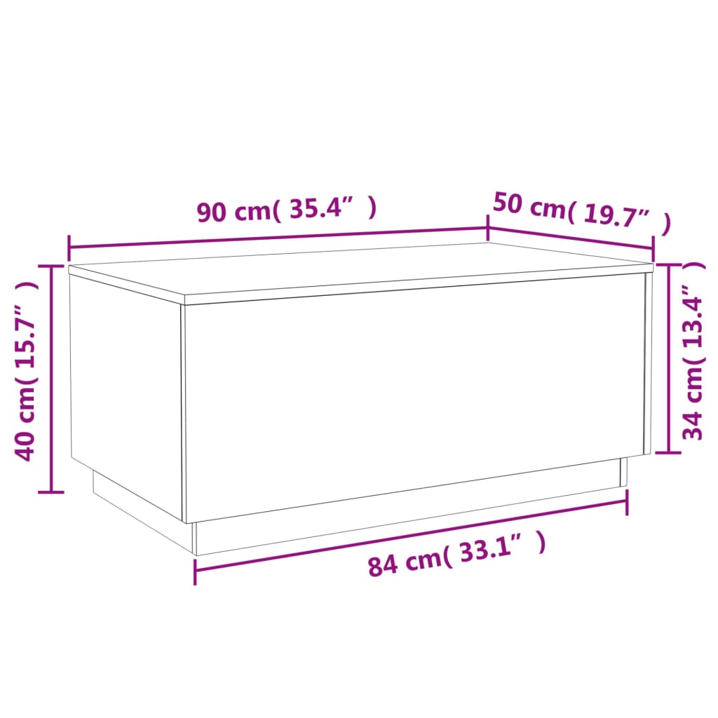 vidaXL Konferenční stolek s LED osvětlením kouřový dub 90 x 50 x 40 cm