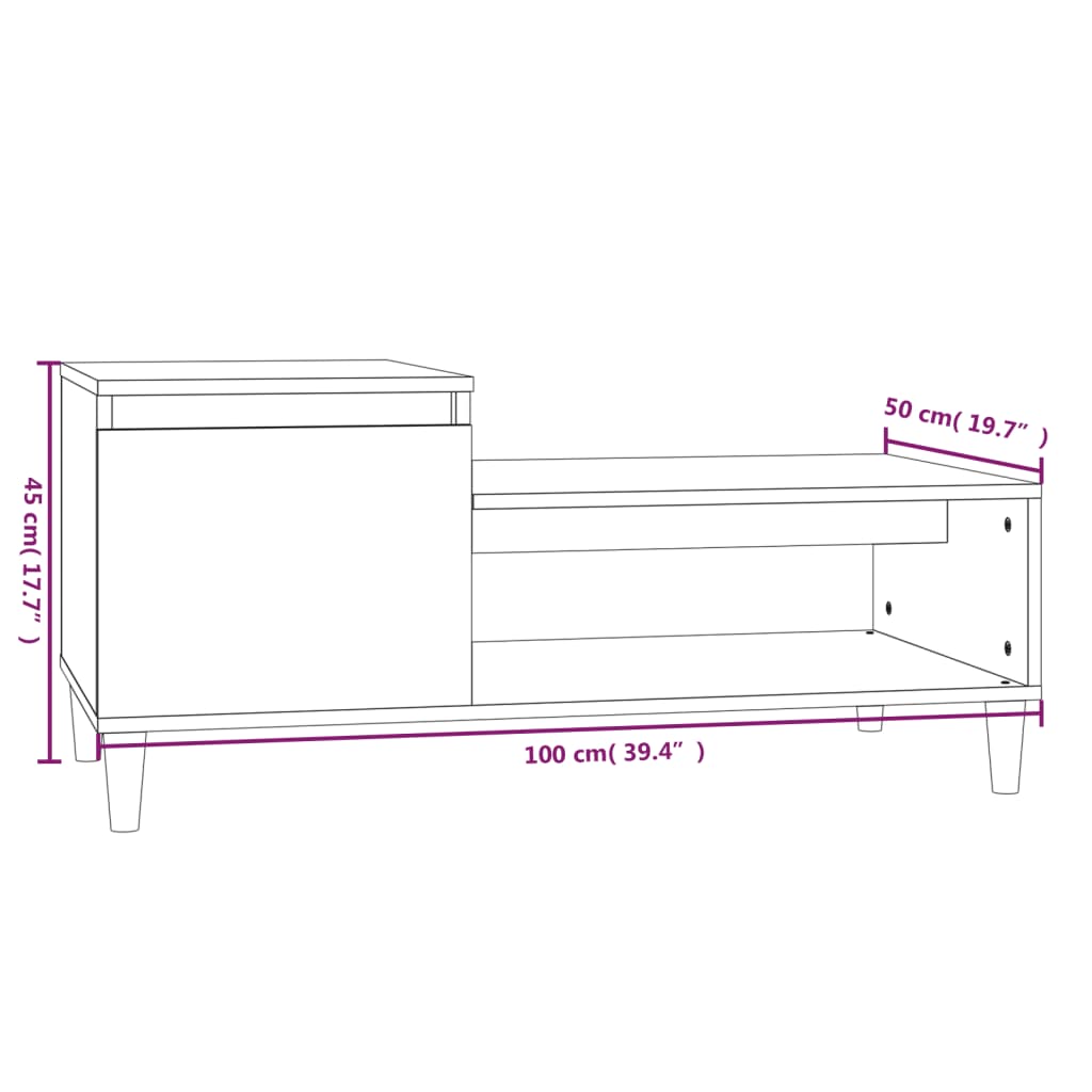 vidaXL Konferenční stolek kouřový dub 100x50x45 cm kompozitní dřevo