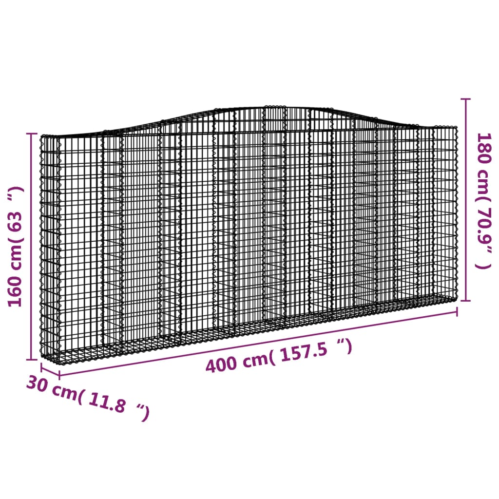 vidaXL Klenuté gabionové koše 3 ks 400x30x160/180cm pozinkované železo