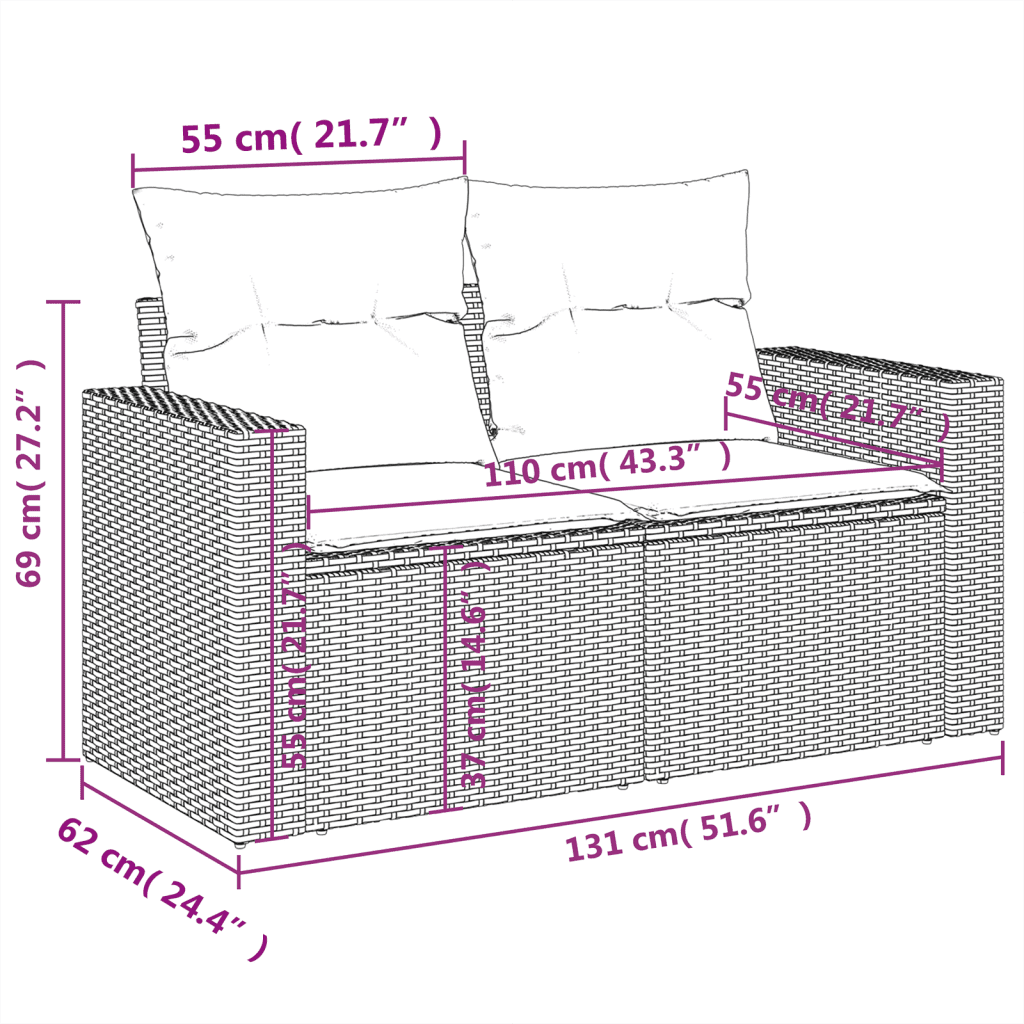 vidaXL 4dílná zahradní sedací souprava s poduškami šedá polyratan