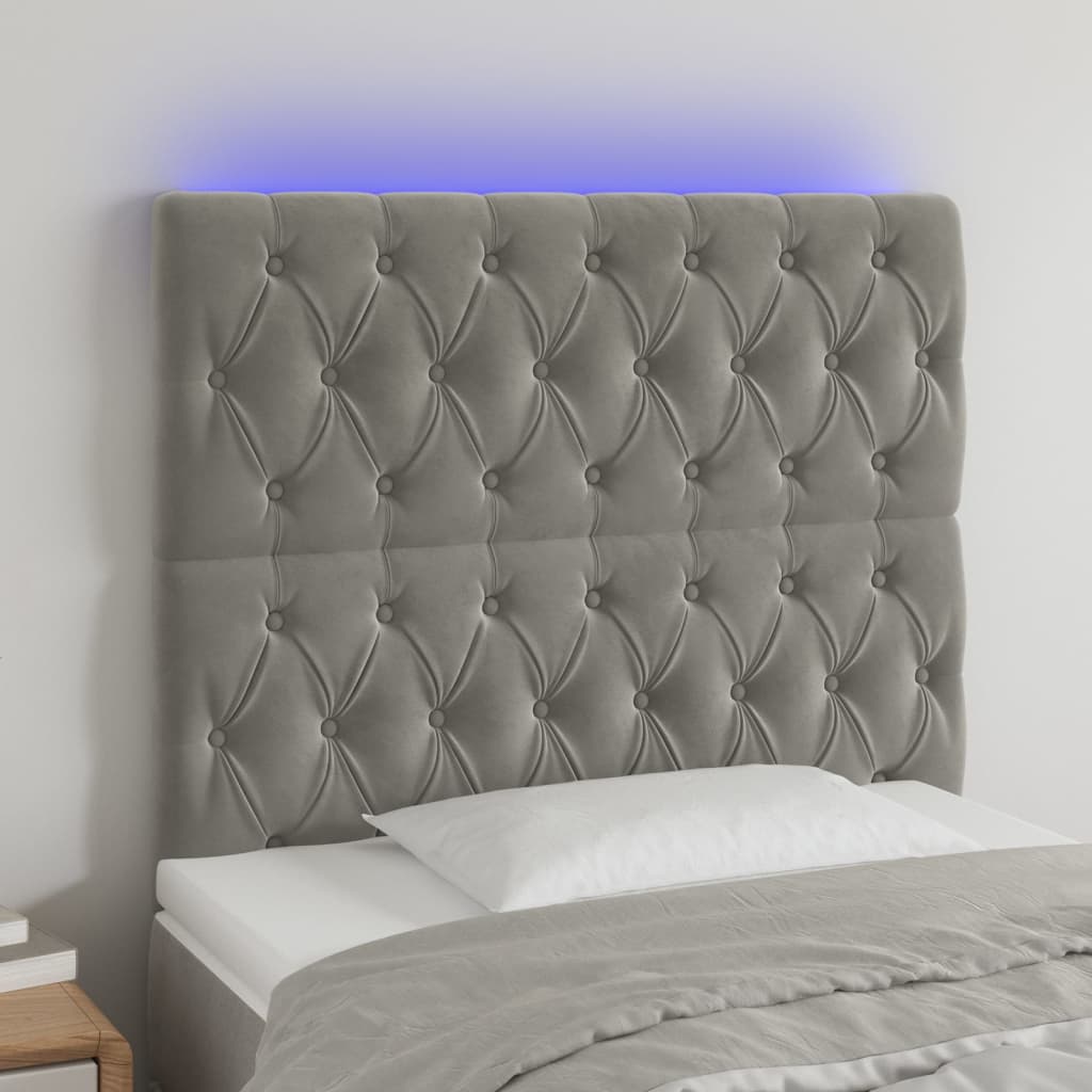 vidaXL Čelo postele s LED světle šedé 100x7x118/128 cm samet