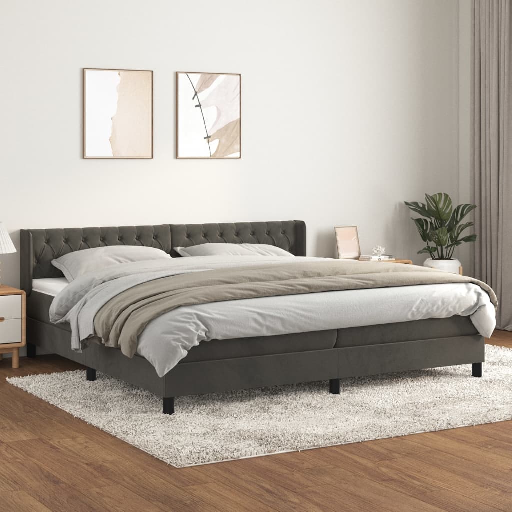 vidaXL Box spring postel s matrací tmavě šedá 200x200 cm samet