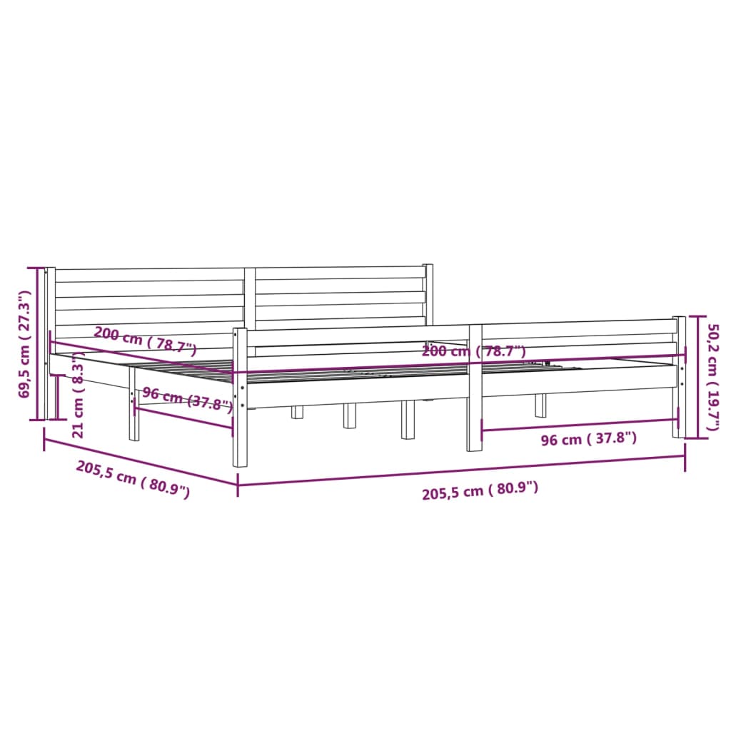 vidaXL Rám postele medově hnědý masivní dřevo 200 x 200 cm