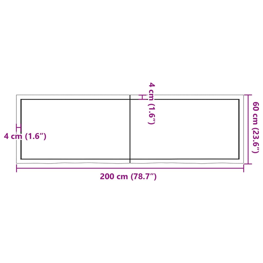 vidaXL Stolní deska tmavě hnědá 200x60x(2-4)cm ošetřený masivní dub