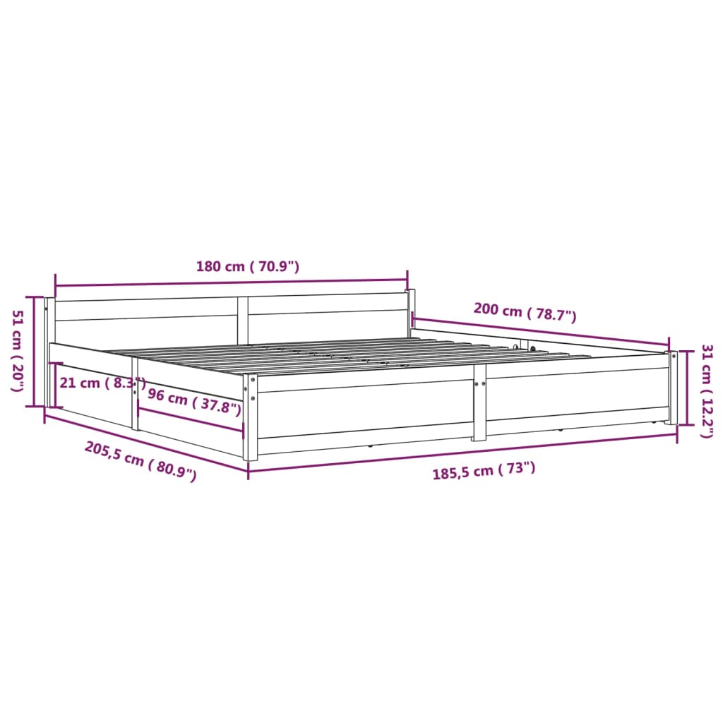 vidaXL Rám postele se zásuvkami černý 180 x 200 cm Super King