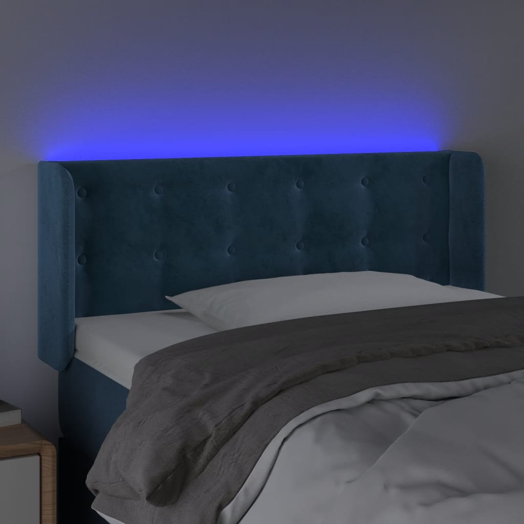 vidaXL Čelo postele s LED tmavě modré 103 x 16 x 78/88 cm samet