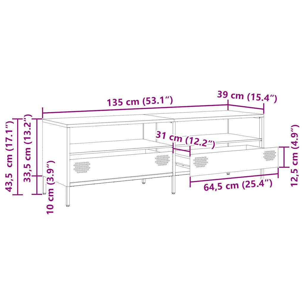 vidaXL TV skříňka hořčicově žlutá 135 x 39 x 43,5 cm ocel